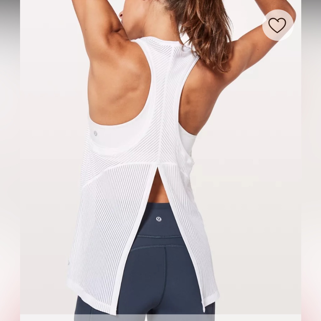 Lululemon Miles Ahead Tank Top Size 10 White Stripe Mesh Tie Back